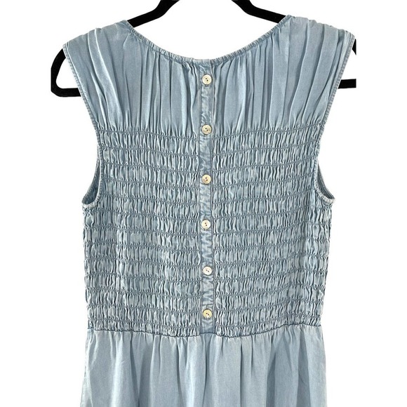 NEW SOFT SURROUNDINGS WASHED DENIM SMOCKED SLEEVELESS DRESS - Picture 8 of 9
